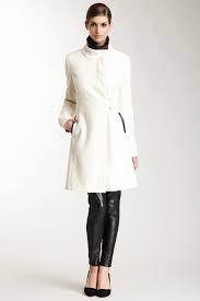 Faux Leather Trim Wool Blend Walker Coat