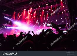 Rock Concert Silhouettes Happy People Raising Stock Photo