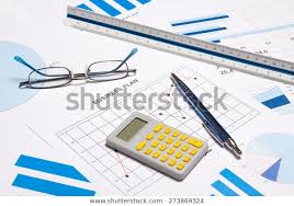 Business Objects Graphs Charts Pen Calculator Stock Photo