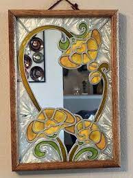 Vintage Stained Glass Flower Art Mirror