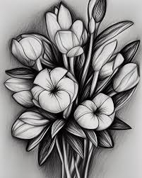 beautiful flowers pencil drawing