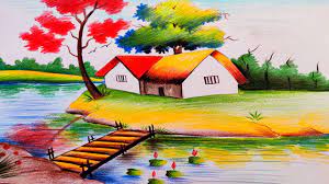 landscape scenery drawing by color
