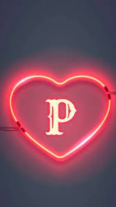 p naam ke neon heart p letter p hd