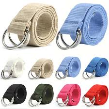 Fashion Mens Womens Unisex Canvas Double D Ring Buckle Belt Waistband Strap Band
