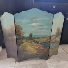 Antique Wood Fireplace Screen 3 Panel