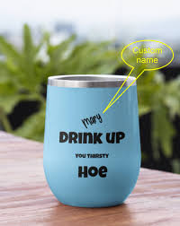 Funny Wine Glass. Personalized Drink up You Thirsty Hoe. Wg - Etsy Sweden