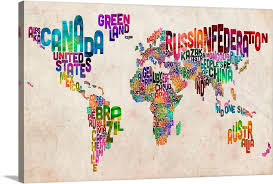 World Map Made Up Of Country Names Large Solid Faced Canvas Wall Art Print Great Big Canvas