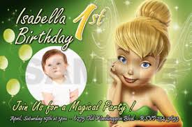Tinkerbell Fairies Birthday Party Invitation Photo 1st Invite Card
