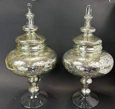 Pair Of Vintage Mercury Glass Lidded