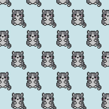 cute grey pixel cat pattern on light