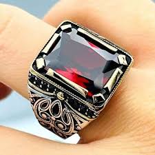 red square ruby gemstone ring mens