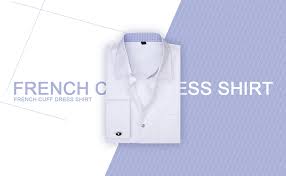 Milin Naco French Cuff Dress Shirt Regular Fit Long Sleeve Men Shirts With Metal Cufflinks