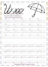 Cursive Handwriting Tracing Worksheets Letter U For Umbrella