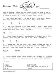 Monster Math Word Problems Free Pdfs