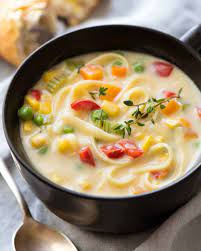 creamy vegetable soup with noodles