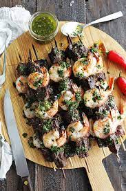 steak and shrimp kebabs with