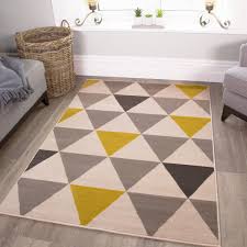 yellow ochre grey geometric rug scandi