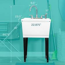 complete 22 875 in x 23 5 in white 19 gal utility sink set with metal hybrid chrome faucet and side sprayer