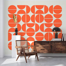 Bauhaus Pattern Orange Wallpaper