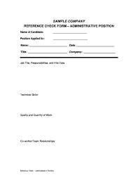 Sample Company Reference Check Form Administrative Position Fill