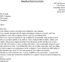 Immediate Start Cover Letter Example Icover Org Uk