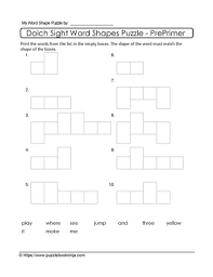 Preprimer Word Shapes Puzzles Learn With Puzzles