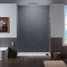 Woodbridge 32 In X 60 In X 75 In Solid Surface 3 Piece Easy Up Adhesive Alcove Shower Wall Surround In Grey Hwp4313