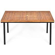 Patio Wood Rattan Outdoor Dining Table