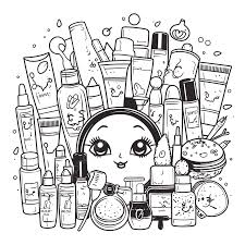 coloring page of cute makeup from