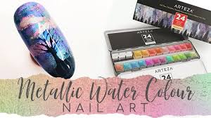 Metallic Water Colour Nail Art
