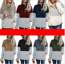 2019 Sherpa Pullover Hoodies Women Winter Fall Fleece Sweatshirt Oversized V Neck Zipper Sweater Long Sleeve Jacket Tops Patchwork Autumn Hoodie From