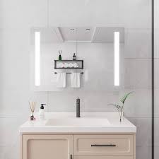 Modern 36 In W X 24 In H Silver Metal Framed Wall Mount Recessed Bathroom Medicine Cabinet With Mirror Led Anti Fog