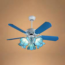24 metropolitan dual ceiling fan with light in oil rubbed bronze. 5 Lights Cone Ceiling Fan With 5 Blade Mediterranean Glass Led Semi Flushmount Light In Blue For Bedroom Takeluckhome Com