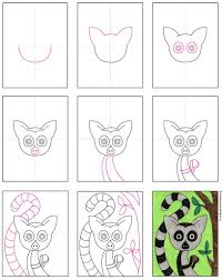 Then two small lines above the eyes will function as the eyebrows and two pink blushes will complete this cute and happy look. How To Draw A Lemur Art Projects For Kids