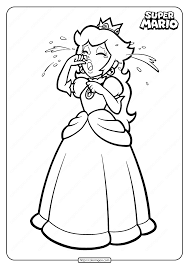 Funny free mario bros coloring page to print and color : Printable Super Princess Peach Crying Coloring Page
