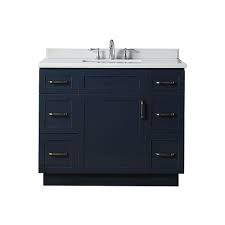 D bath vanity in midnight blue with engineered marble vanity top in winter white with white basins Home Decorators Collection Lincoln 42 Inch W X 22 Inch D X 34 5 Inch H Vanity In Midnight The Home Depot Canada