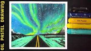 Teknik kering menggunakan pensil warna, krayon, atau oil pastel. Green Aurora Borealis Night Sky Drawing Oil Pastel For Beginners Step Night Sky Drawing Oil Pastel Oil Pastel Drawings