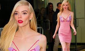Anya Taylor-Joy dazzles in a plunging pink minidress as she steps out in  her THIRD look of the day | Daily Mail Online