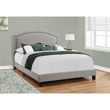 queen grey linen bed frame with chrome