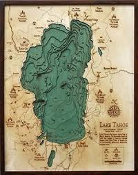 Lake Tahoe Bathymetric Wood Chart Lake Map Lake Tahoe