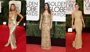 gold dresses worn on the golden globe