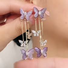 Purple Luxury Earrings | Long Earring Butterfly | Dangle Earrings | Earrings  Women - Korean - Aliexpress