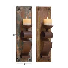 Wood Rustic Candle Wall Sconce Set