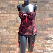 Fredericks Of Hollywood Lace Up Corset Red Lace