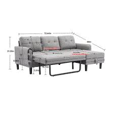 73 In Modern Light Gray Fabric Reversible Sleeper Sectional Sofa Bed With Side Pocket And Storage Chaise