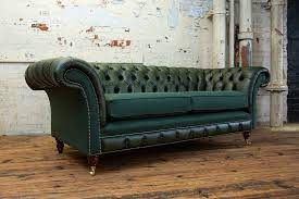 Antique Green Leather Chesterfield Sofa