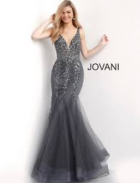 Charcoal Beaded Mermaid Jovani Dress 63700