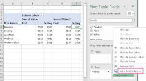 pivot table percene difference