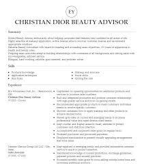 christian dior beauty advisor resume