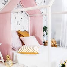 pastel pink linen cover kids bed